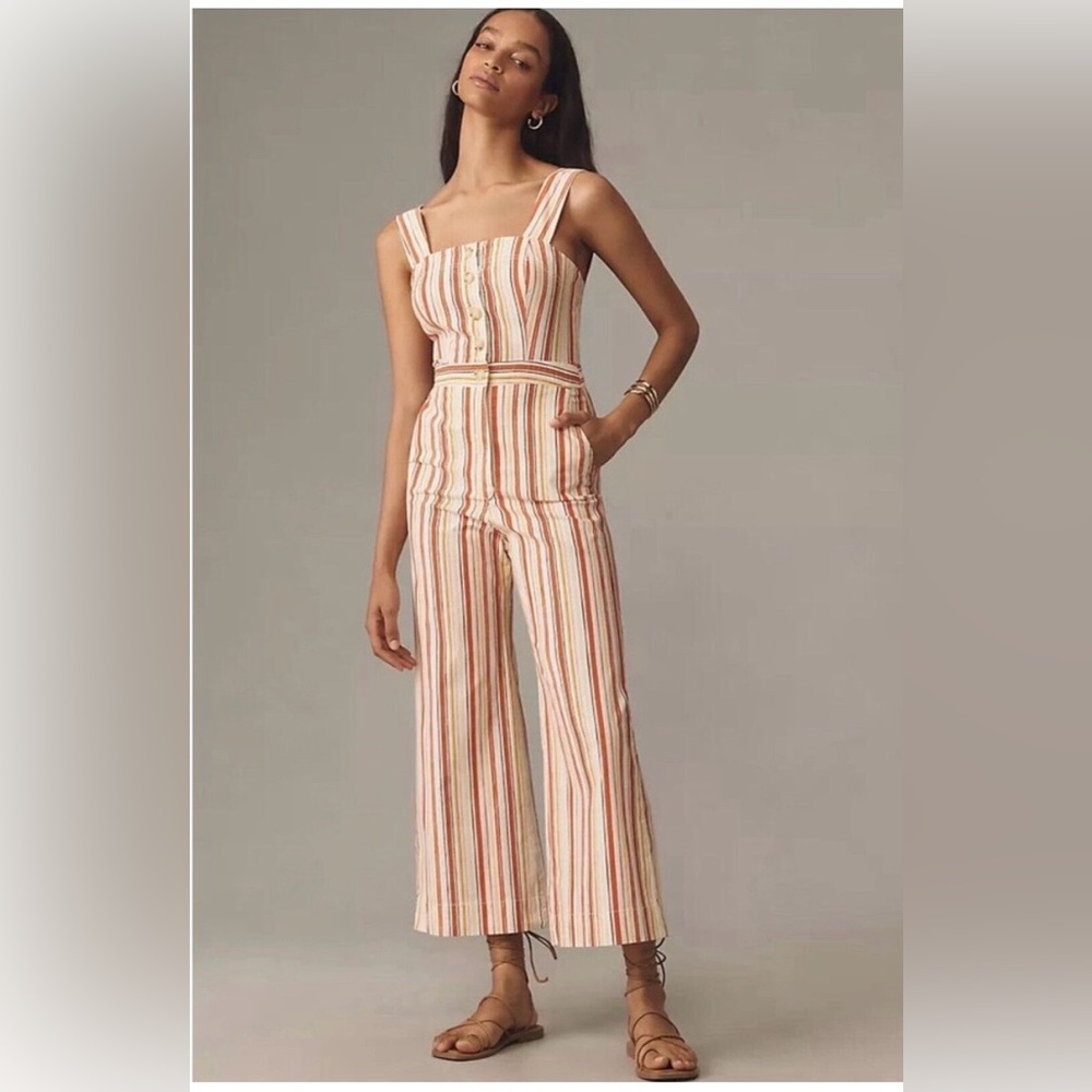 ✨Maeve (EUC) The Collette Orange Jumpsuit Stripe Stretchy Size 6✨